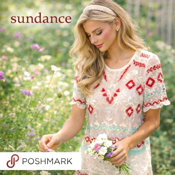 Sundance, Sheer Embroidered Boho Tunic Blouse Southwestern Folk Art Top Size Sm - Picture 1 of 11